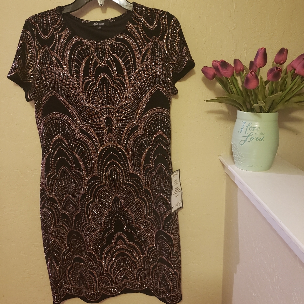 Black/Gold Glitter Medallion Dress
